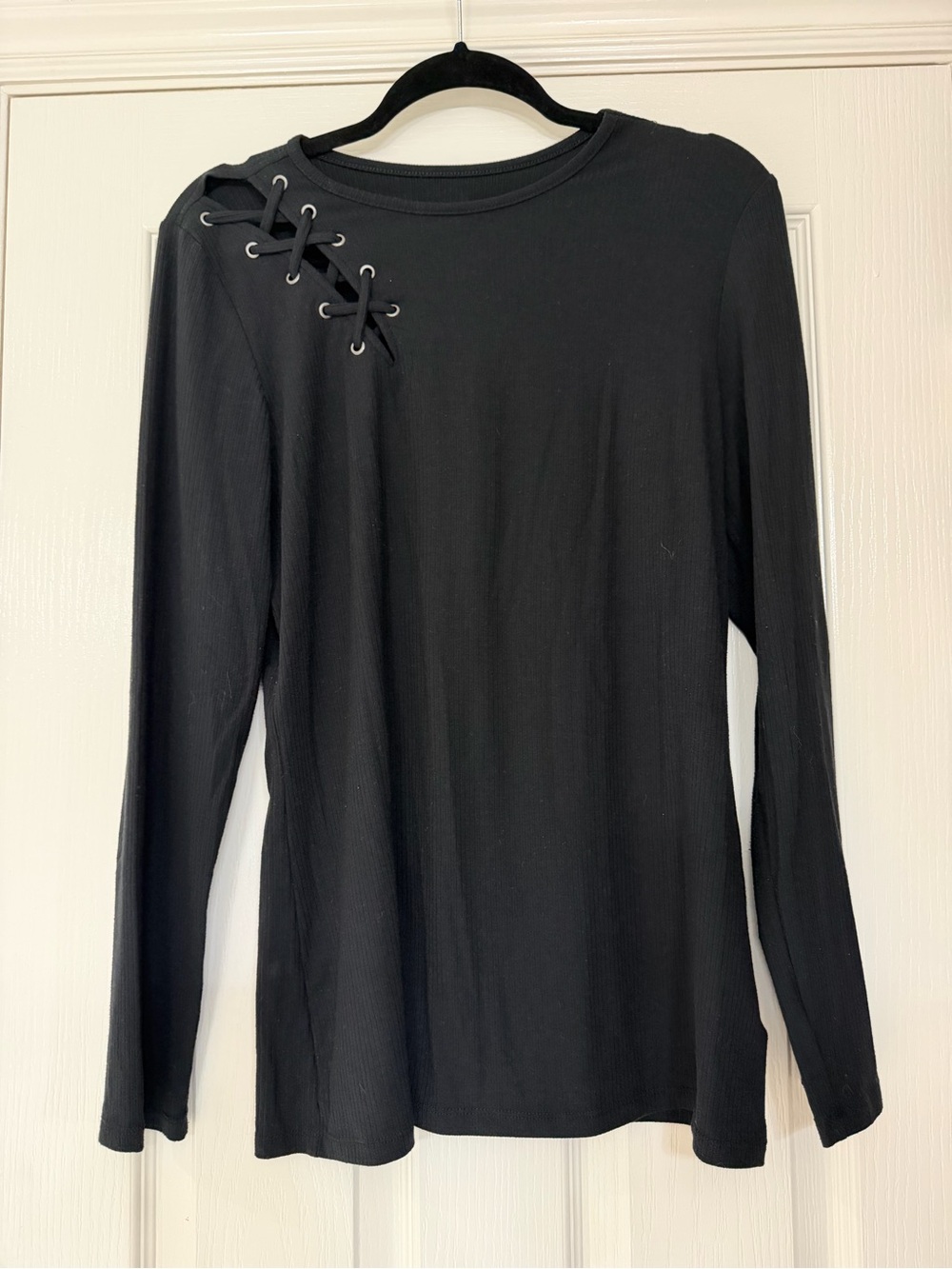 torrid Black Long-Sleeve Lace-Up Shoulder Top